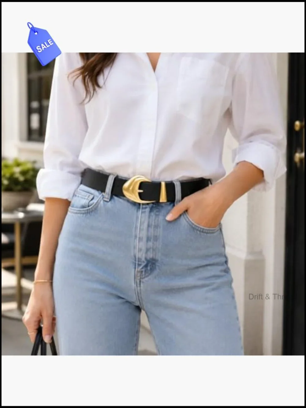 Chunky Gold Buckle Vegan Leather Belt Adjustable Wide Waist Belt for Women High